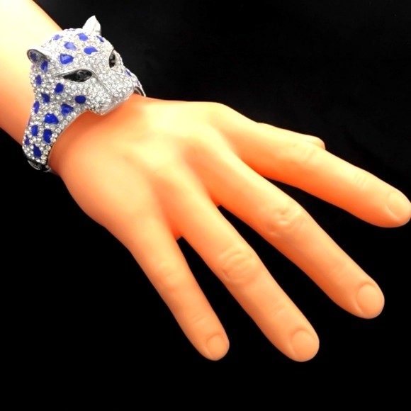 BLUE AND SILVER TIGER BANGLE BRACELET - Picture 2 of 2